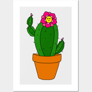 Cute Cactus Design #169: Cactus With Cute Pink Flower In Terra-cotta Pot Posters and Art